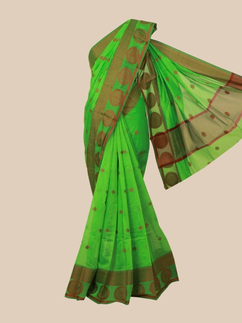 Pothys Green & Red Ethnic Motifs Zari Saree