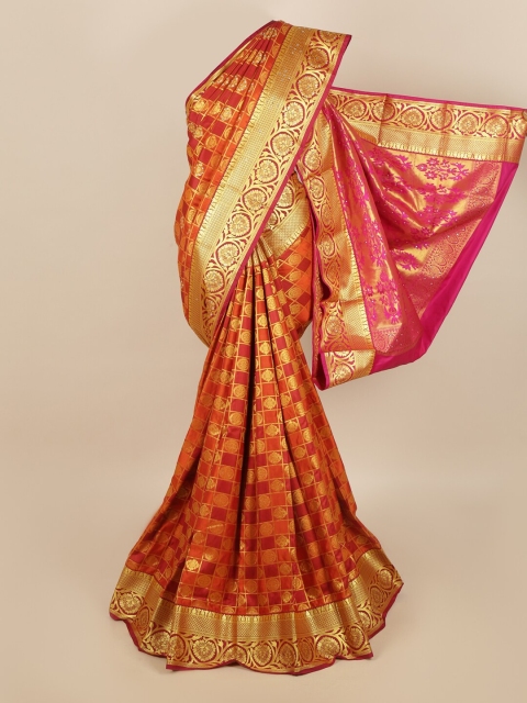 Pothys Orange & Pink Ethnic Motifs Zari Silk Blend Saree