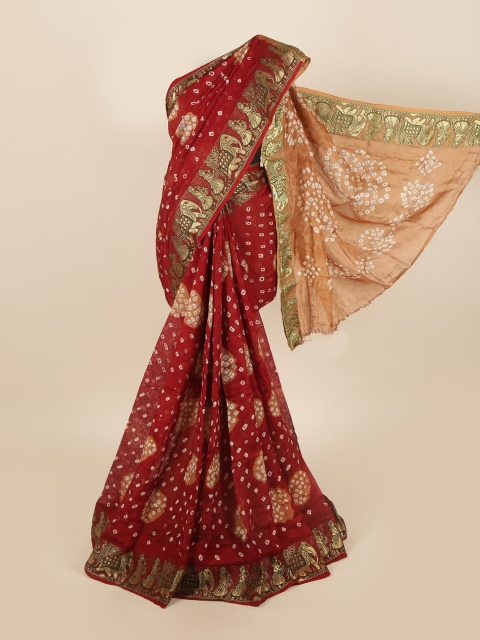 Pothys Maroon & White Ethnic Motifs Zari Art Silk Saree