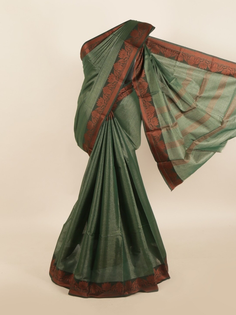 Pothys Green & Brown Cotton Blend Saree