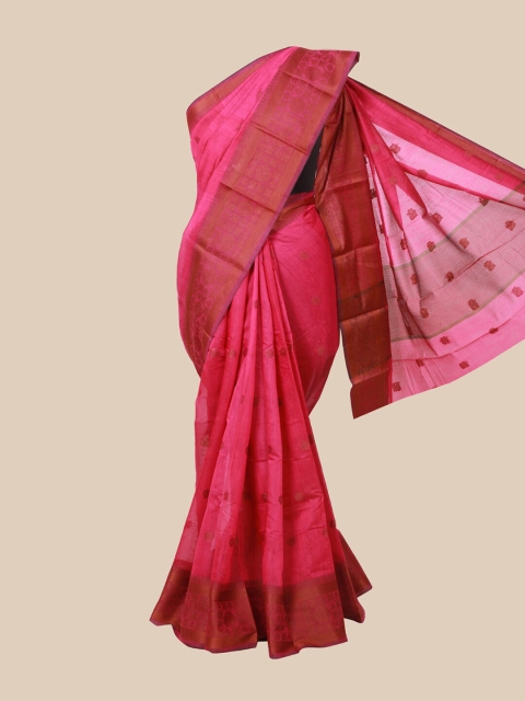 Pothys Magenta Cotton Blend Floral Saree