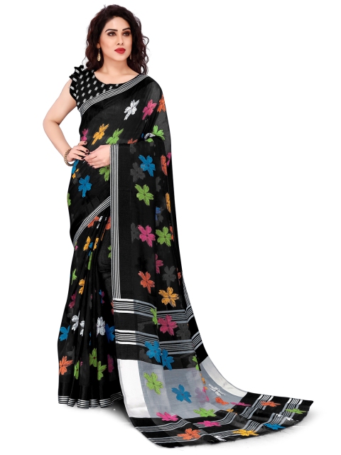 KALINI Black & Pink Floral Bagh Saree