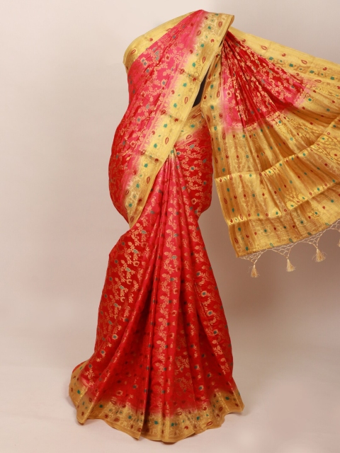 Pothys Pink & Beige Floral Art Silk Saree