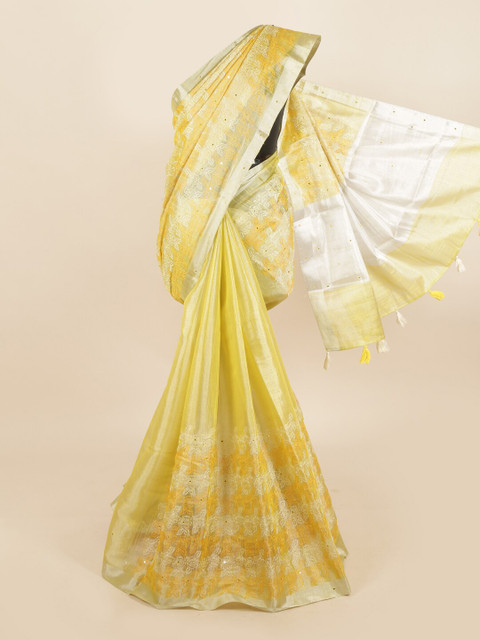 Pothys Yellow & White Floral Tissue Saree 
Pothys Yellow & White Floral Tissue Saree