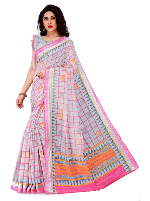 KALINI Grey & Pink Printed Saree