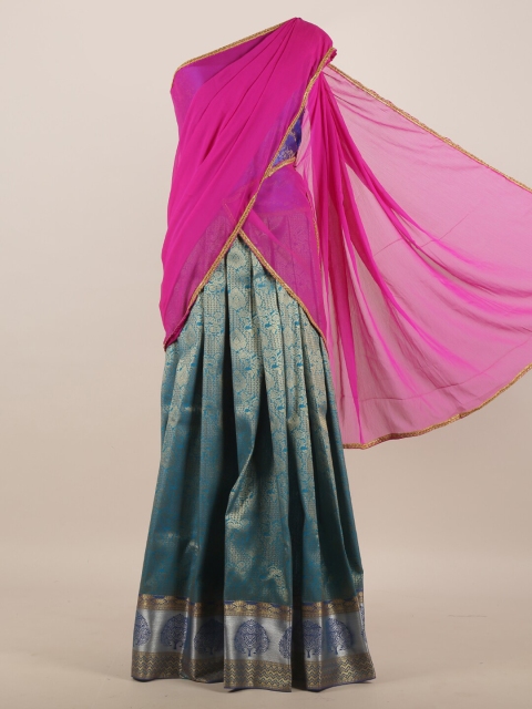 Pothys Teal & Magenta Ethnic Motifs Half Saree Set