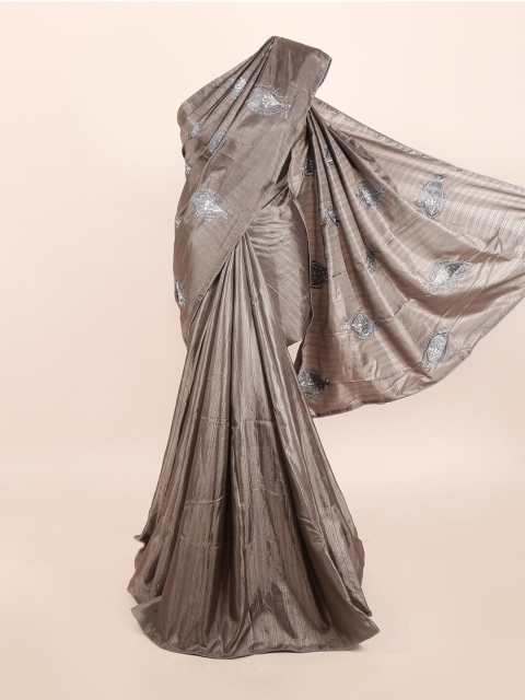 Pothys Grey & Silver Coloured Embellished Jute Silk Saree