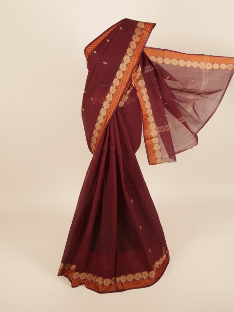 Pothys Brown & Yellow Woven Design Zari Pure Cotton Saree