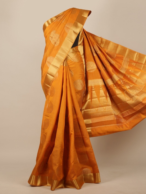 Pothys Mustard & Gold-Toned Woven Design Jute Silk Saree