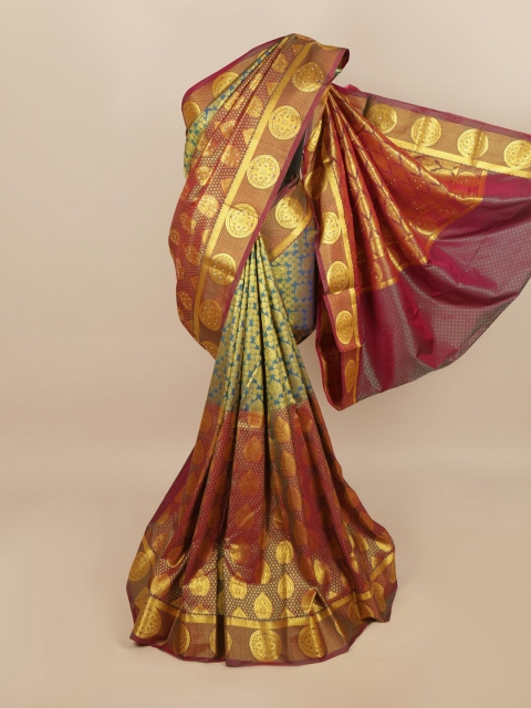 Pothys Blue & Maroon Silk Blend Zari Woven Designed saree