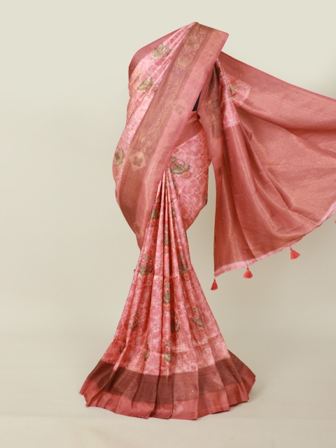 Pothys Pink & Green Ethnic Motifs Silk Blend Saree
