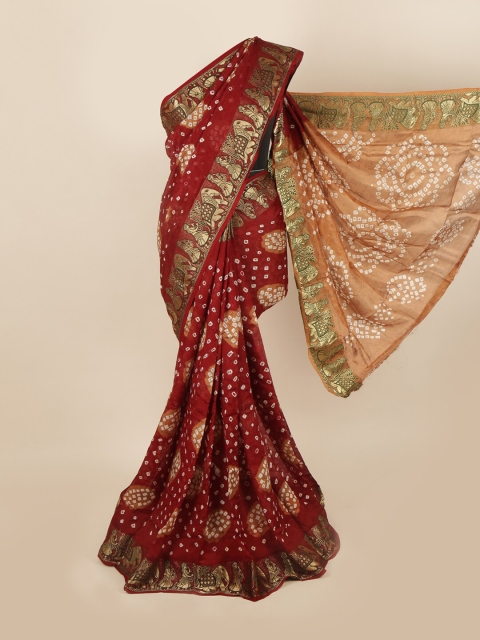 Pothys Maroon & White Bandhani Zari Art Silk Saree