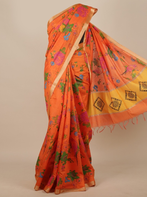 Pothys Orange & Pink Floral Saree
