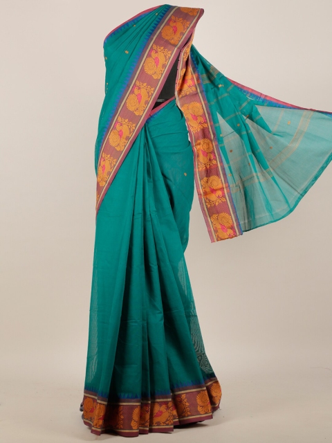 Pothys Teal Blue Pure Cotton Saree