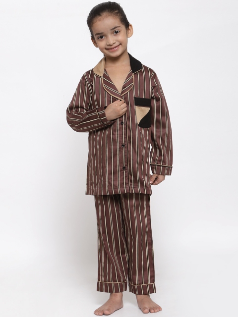 MAXENCE Girls Rust & White Striped Night suit