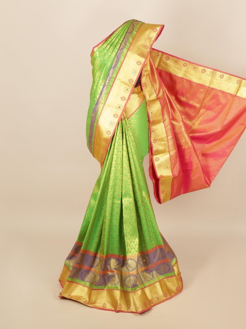 Pothys Green & Pink Woven Design Silk Blend Saree
