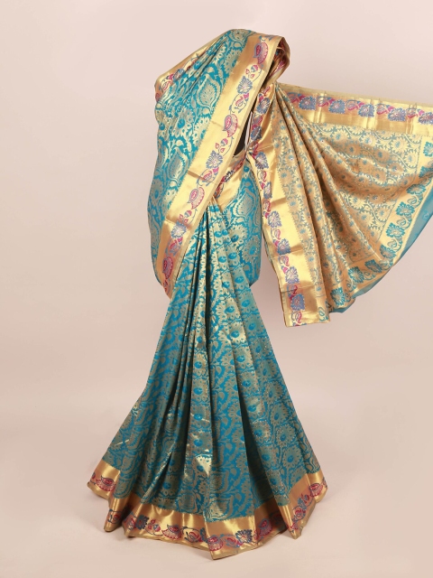 Pothys Blue & Gold-Toned Ethnic Motifs Zari Saree