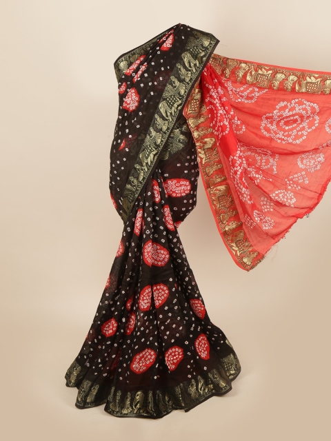 Pothys Black & Orange Art Silk Saree