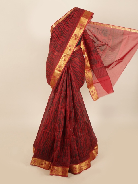 Pothys Maroon & Black Silk Cotton Saree