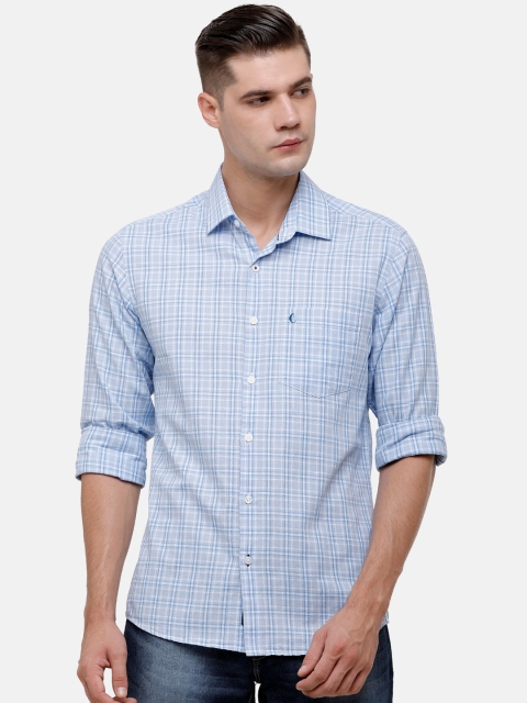 CAVALLO by Linen Club Men Blue Grid Tattersall Checks Casual Shirt