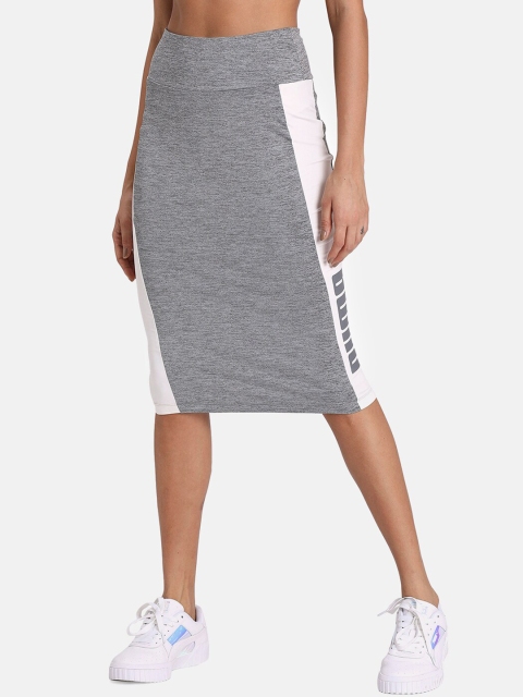 Puma Women Grey & White Colourblocked Pencil Skirt