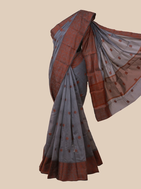 Pothys Grey & Maroon Printed Saree
