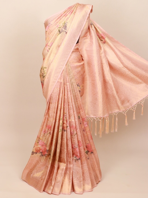 Pothys Pink & Gold-Toned Floral Art Silk Banarasi Saree