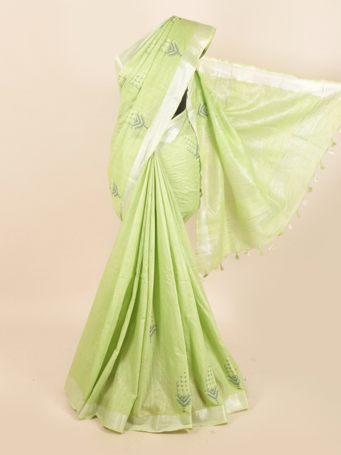 Pothys Green & Grey Linen Blend Saree