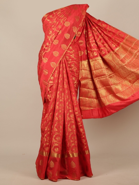 Pothys Red & Gold-Toned Woven Design Jute Silk Saree