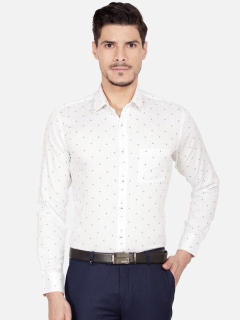 Oxemberg Men White Slim Fit Printed Formal Shirt