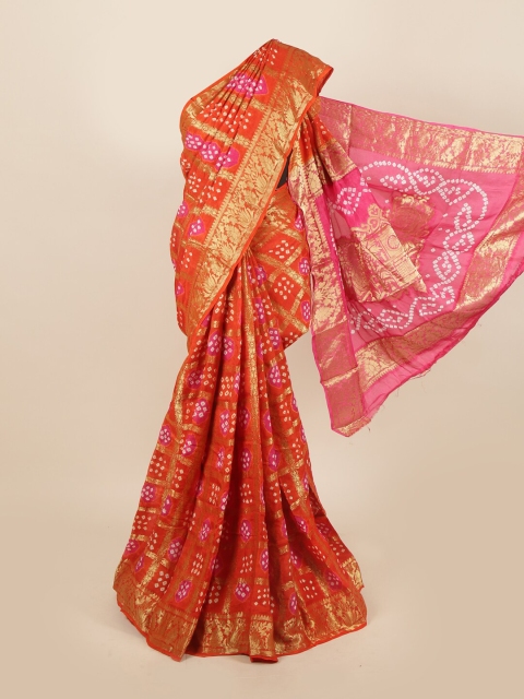 Pothys Orange & Pink Bandhani Zari Art Silk Saree