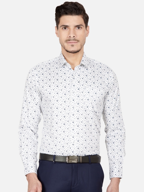 Oxemberg Men White Slim Fit Printed Formal Shirt