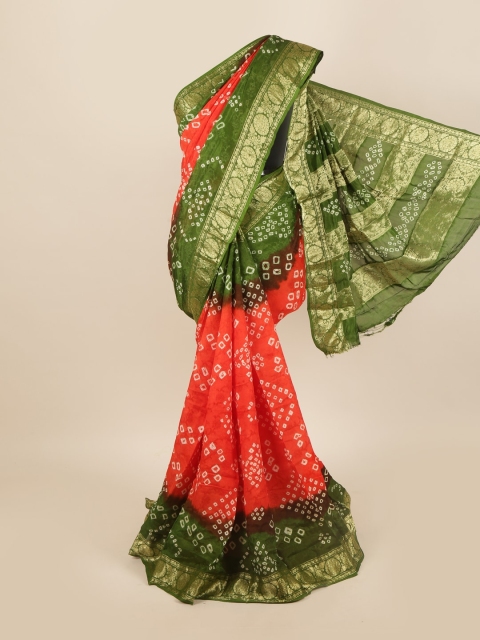 Pothys Orange & Green Bandhani Zari Art Silk Saree