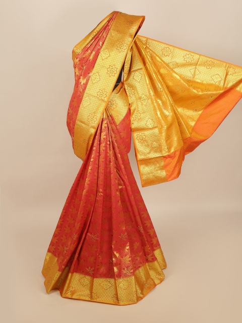 Pothys Red & Gold-Toned Woven Design Zari Silk Blend Saree