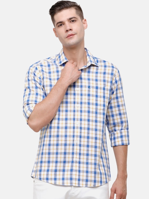 CAVALLO by Linen Club Men Blue Checked Casual Shirt