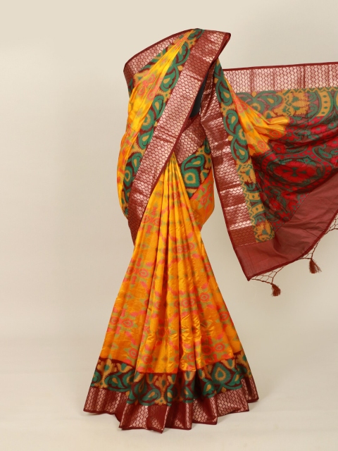 Pothys Yellow & Red Woven Design Zari Silk Blend Saree