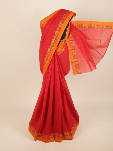 Pothys Red & Orange Woven Design Pure Cotton Saree
