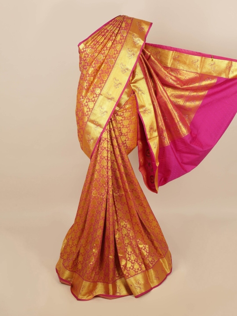 Pothys Pink & Gold-Toned Woven Design Zari Silk Blend Saree