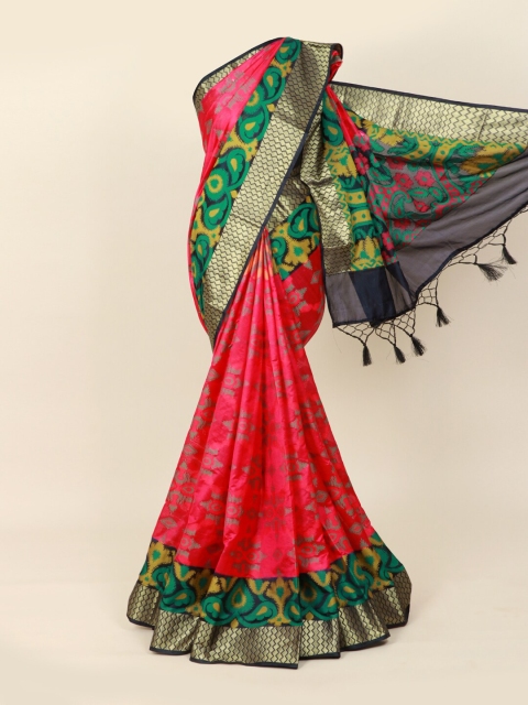 Pothys Pink & Green Ethnic Motifs Zari Silk Blend Saree