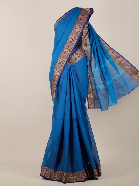 Pothys Blue & Gold-Toned Pure Cotton Saree