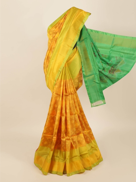 Pothys Mustard & Green Woven Design Pure Silk Saree