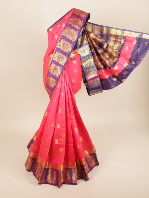 Pothys Women Pink & Purple Cotton Blend Woven Designed Saree