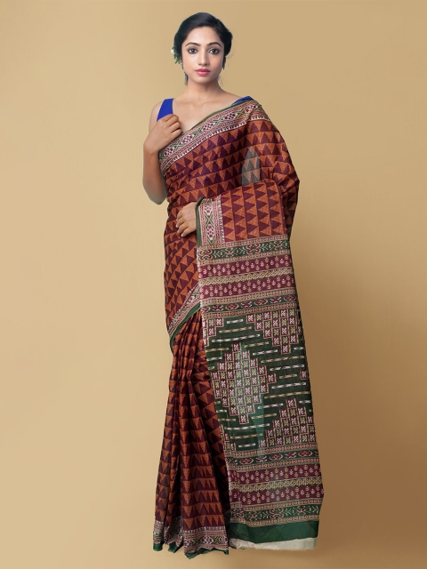 Unnati Silks Burgundy & Green Pure Cotton Kovai Handloom Saree