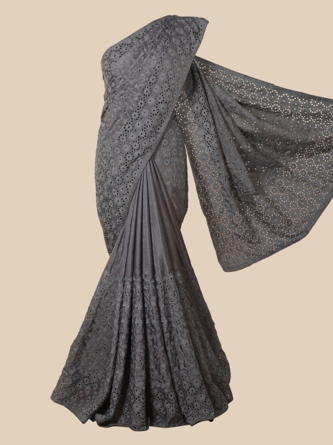 Pothys Grey Floral Art Silk Saree