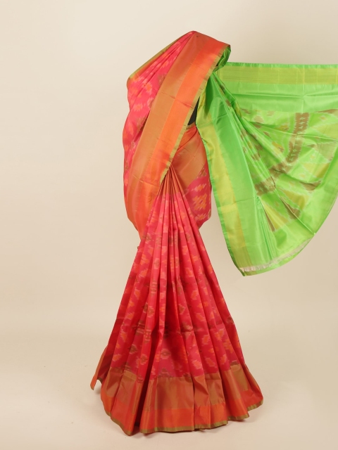 Pothys Pink & Green Woven Design Pure Silk Saree