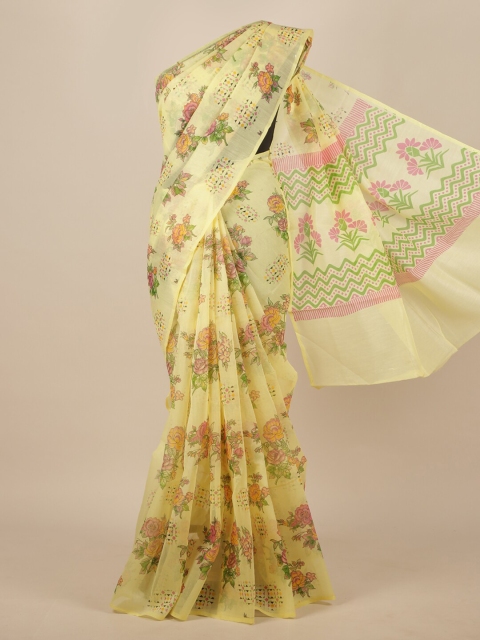 Pothys Yellow & Green Floral Saree