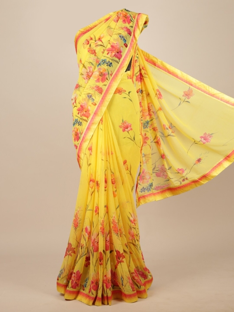 Pothys Yellow & Pink Floral Saree
