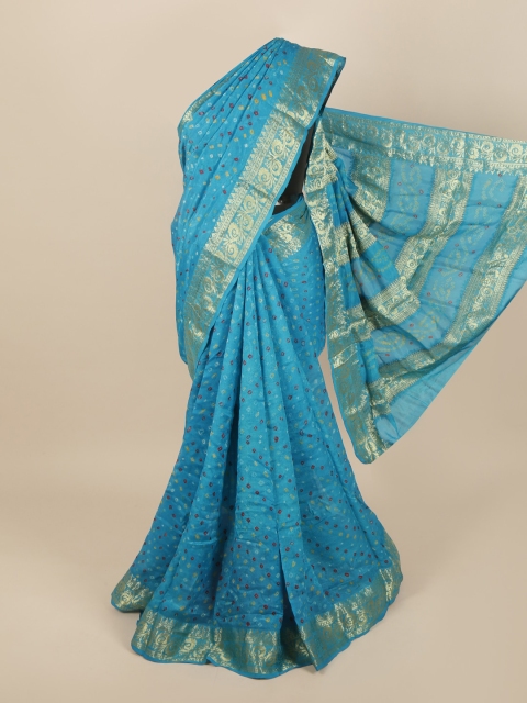Pothys Blue & Gold-Toned Bandhani Zari Art Silk Saree