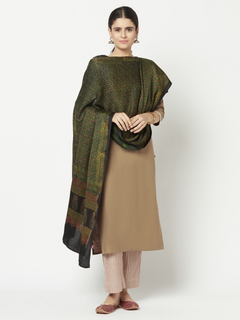 Fabindia Green & Black Woven Design Dupatta
