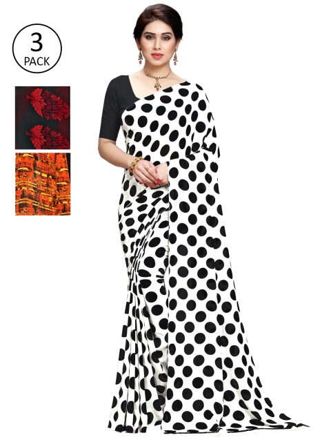 KALINI Pack Of 3 Printed Saree, White